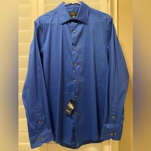 ALFANI Mens Cobalt Slim-Fit Performance Stretch Solid Button-Up Dress Shirt Sz M